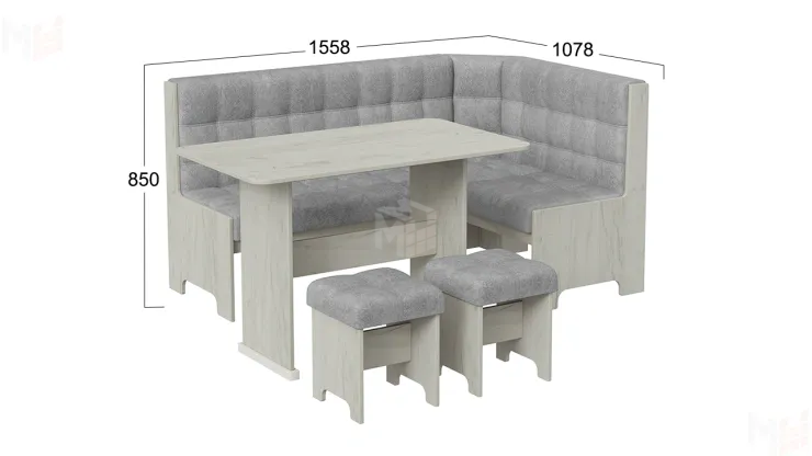 Кухонный уголок Флорида Дуб крафт белый, Микровелюр Wellmart Silver