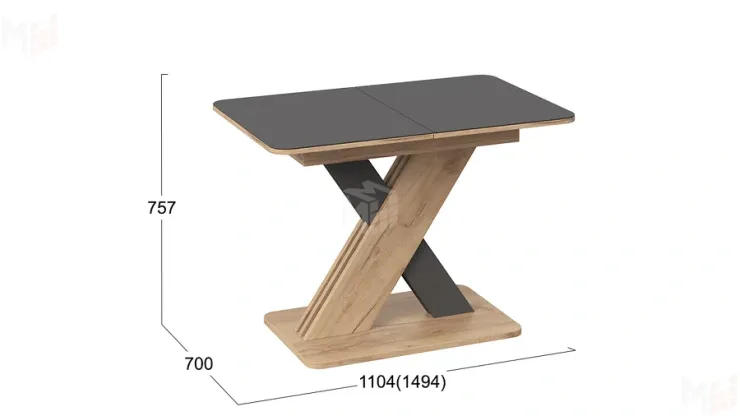 Стол обеденный раздвижной Люксембург Тип 1 Дуб Крафт золотой, Серый, Стекло серое матовое
