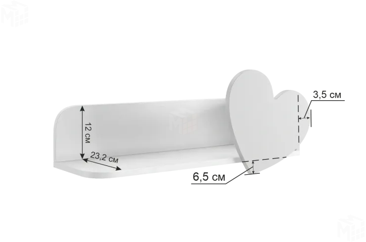 Полка навесная Сердечко белое дерево/пудра розовая