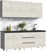  Кухня Челси 2,0м Компановка №2 (Дуб крафт Белый, Графит (Кастилло))