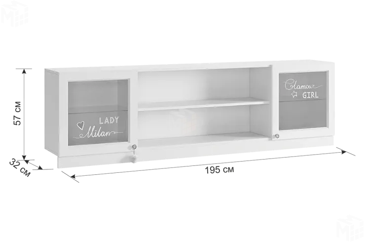 Секция навесная Гламур  белый/белый глянец