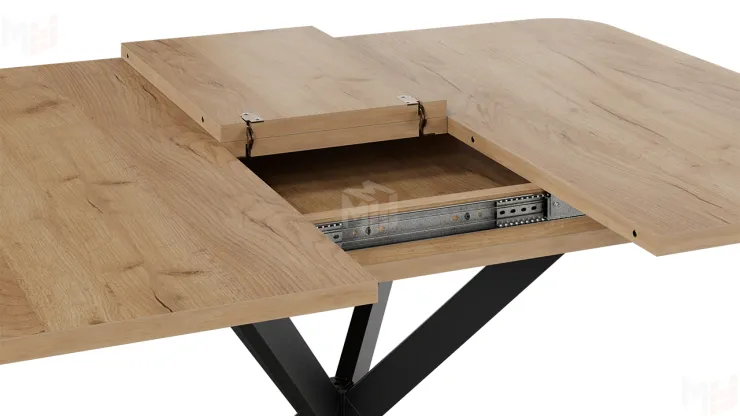 Стол обеденный раздвижной Лиссабон Тип 1 Черный муар, Дуб Крафт золотой