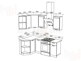 Кухня угловая Техно New 1,3*1,4 Горчица Софт/Ультрамарин Софт
