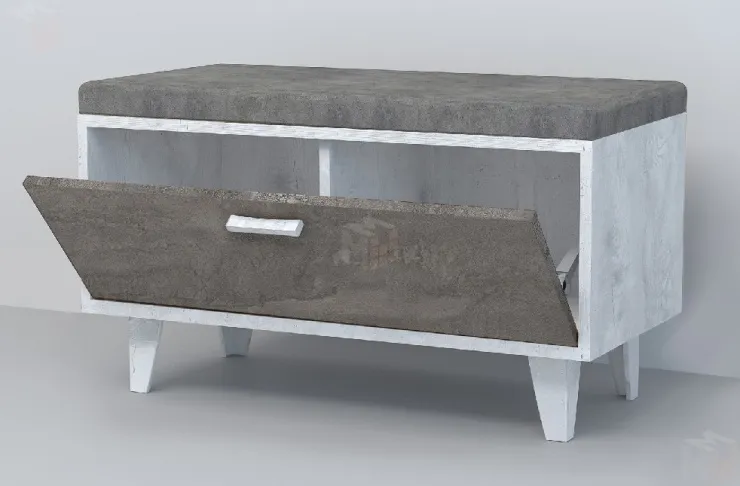 Обувница Об-1 Эго на ножках Бетон Светлый/Камень Темный