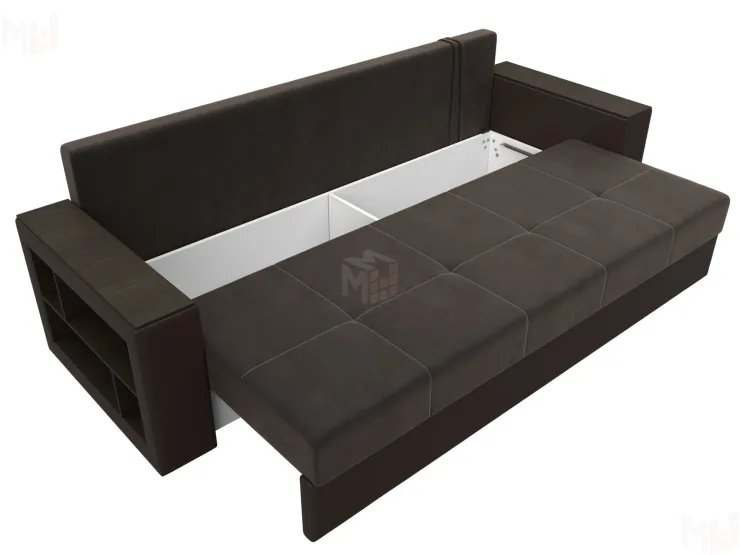 Диван прямой Дубай Лайт полки слева ( Коричневый\Коричневый )