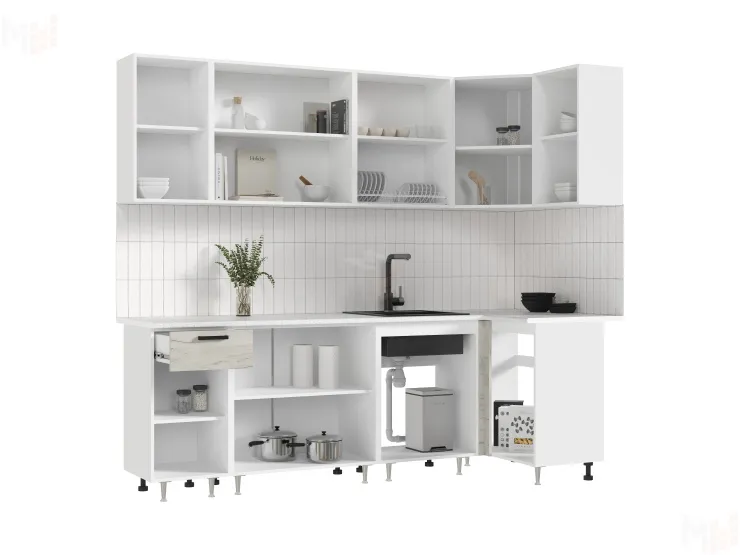 Кухня Рио New угловая 2,4*1,0 м Крафт белый