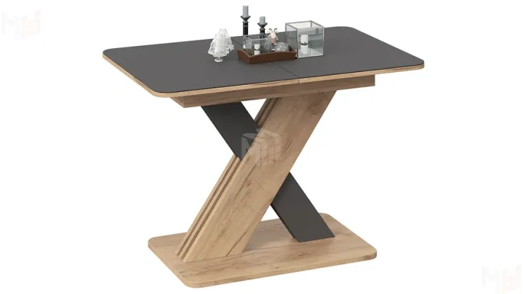 Стол обеденный раздвижной Люксембург Тип 1 Дуб Крафт золотой, Серый, Стекло серое матовое