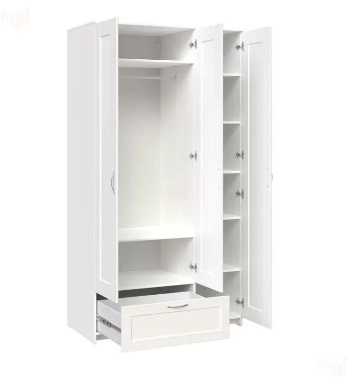 Шкаф Сириус 3 двери с зеркалом 1 ящик, белый (высота 220 см)