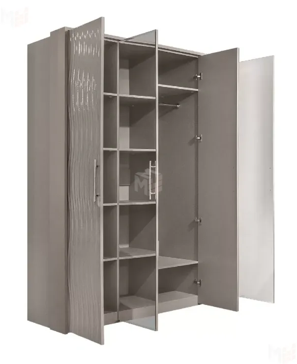 Шкаф Гравита 4-дверный серый камень глянец с зеркалом