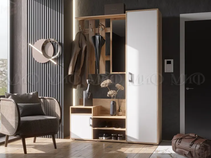 Прихожая Визит (крафт золотой/белый глянец)