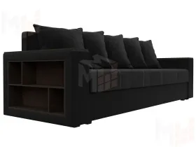 Диван прямой Дубай Лайт полки слева ( Черный\Черный )