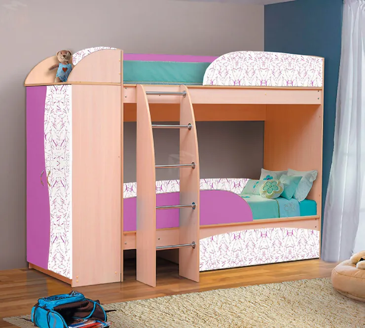 Двухъярусная кровать Омега 4А (МДФ) со шкафом