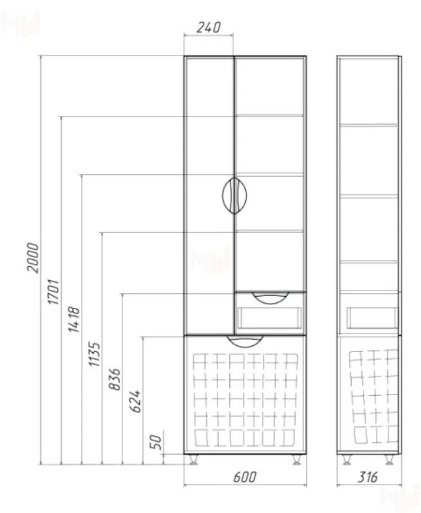 Пенал напольный "Грация" 60 с корзиной для белья Домино