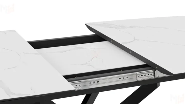 Стол обеденный раздвижной Манхеттен Т1 Черный муар, Стекло матовое белый мрамор