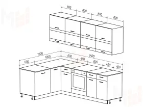 Кухня угловая Техно New 1,6*2,4 комп №4 Горчица софт/Ультрамарин софт
