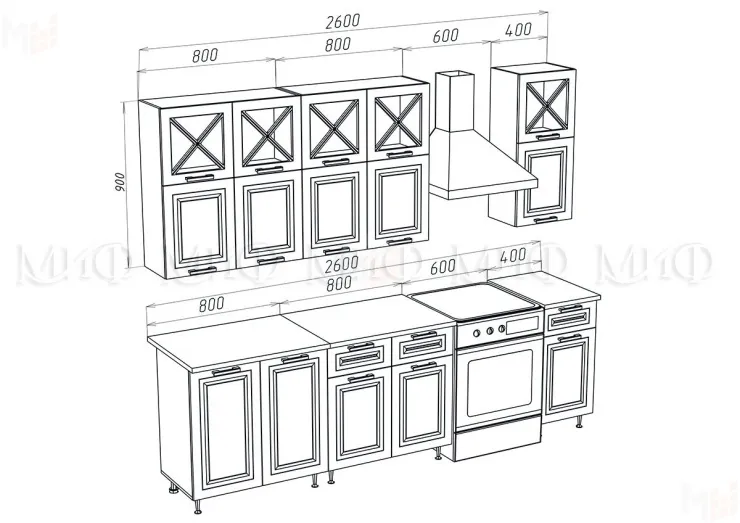 Кухня Констанция 2,0/900 комп. №4 белый снег софт/графит софт