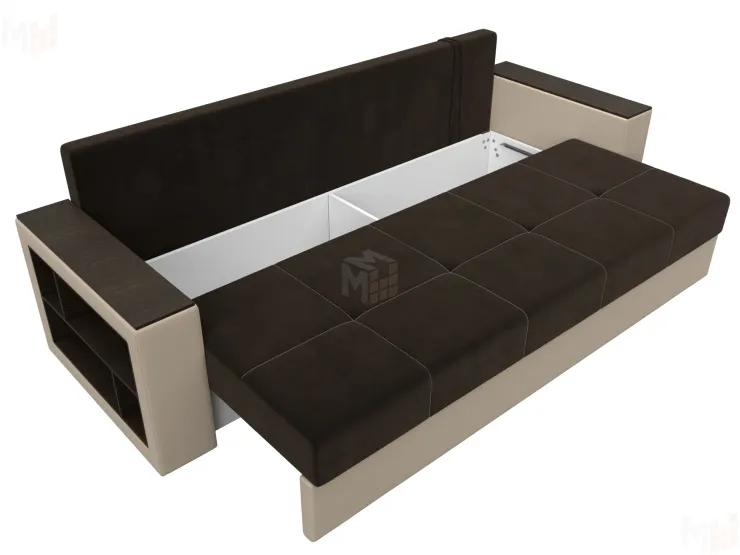 Диван прямой Дубай Лайт полки слева ( Коричневый\Бежевый )