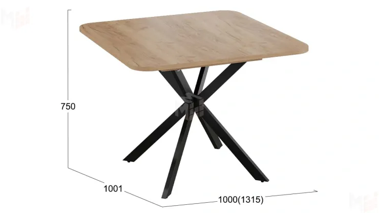 Стол обеденный раздвижной Лиссабон Тип 1 Черный муар, Дуб Крафт золотой