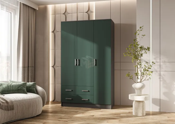 Шкаф 3-х створчатый Миф (графит/изумруд)