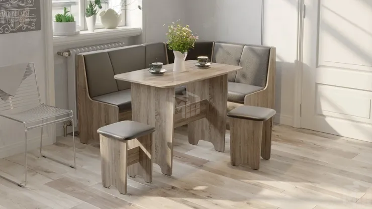 Кухонный уголок Техас Исп.1 Дуб Сонома трюфель, Экокожа коричневая