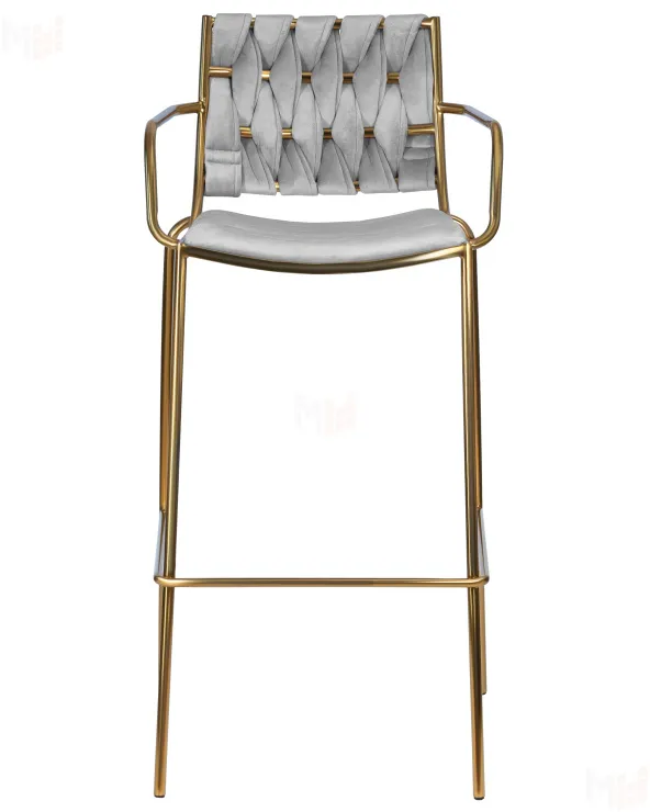 Стул барный DOBRIN MILLER GOLD (светло-серый велюр (135-37))