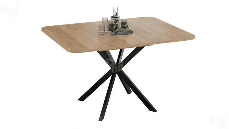 Стол обеденный раздвижной Лиссабон Тип 1 Черный муар, Дуб Крафт золотой