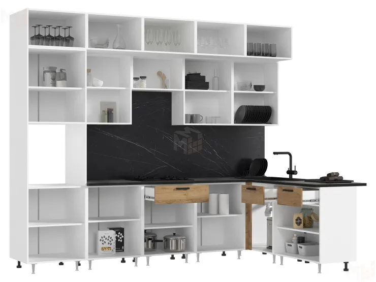 Кухня Рио New угловая 3,0*1,8 м (490) комп. №2 Дуб крафт, белый (Кастилло темный)