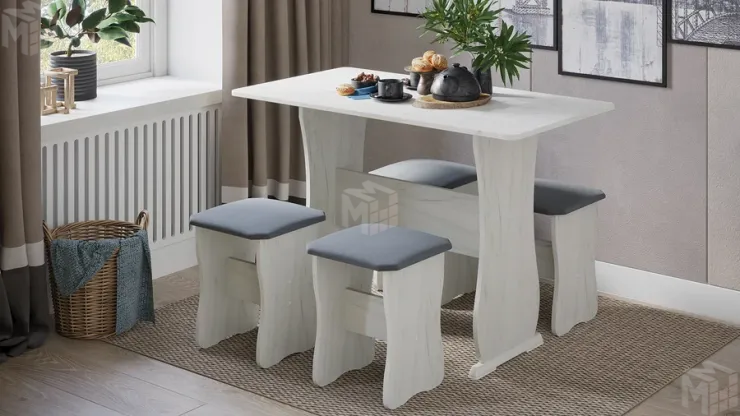 Обеденная группа тип 1 - МФ-101.006 Дуб крафт белый, Велюр Серый