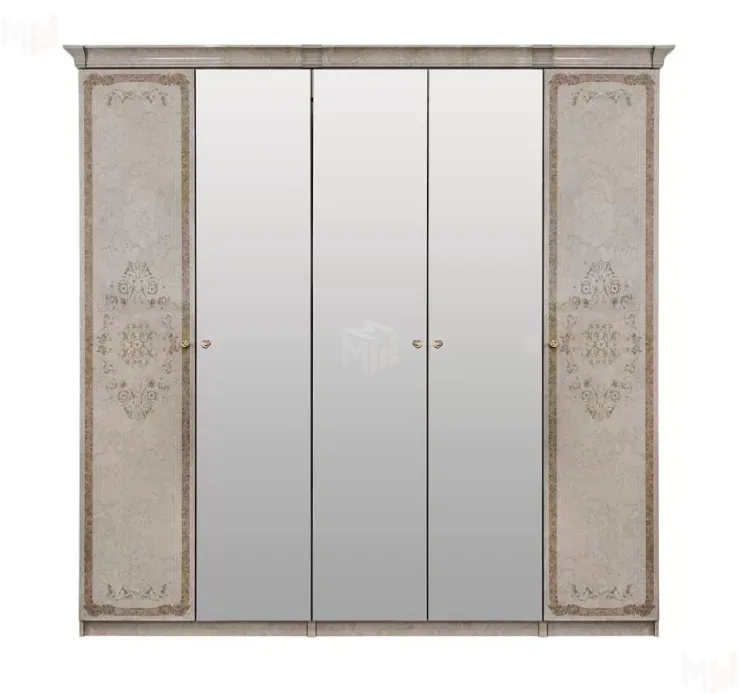 Шкаф Патрисия 5-дверный (2+1+2) с зеркалом крем корень глянец