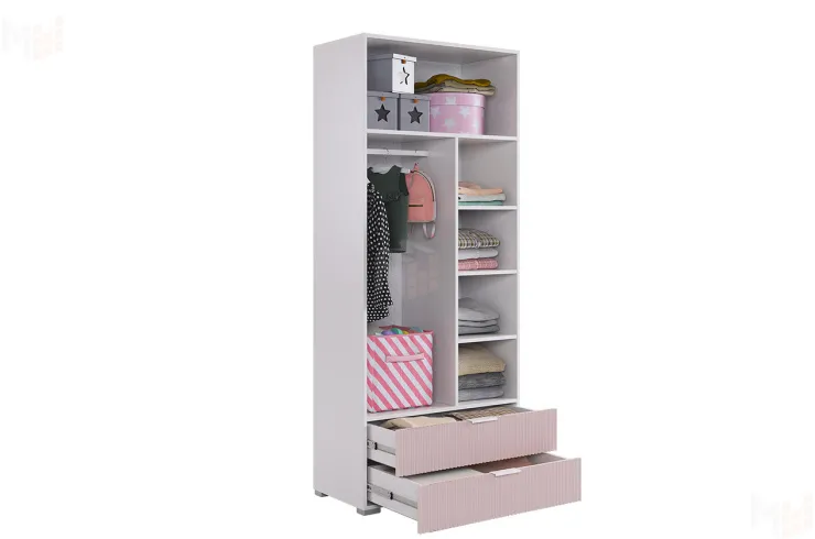 Шкаф двухдверный Зефир  120.01 белое дерево/пудра розовая (эмаль)