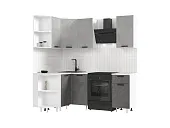 Кухня Рио New угловая 2,0*1,3 м Бетон светлый/Бетон темный, Белый (Антарес)
