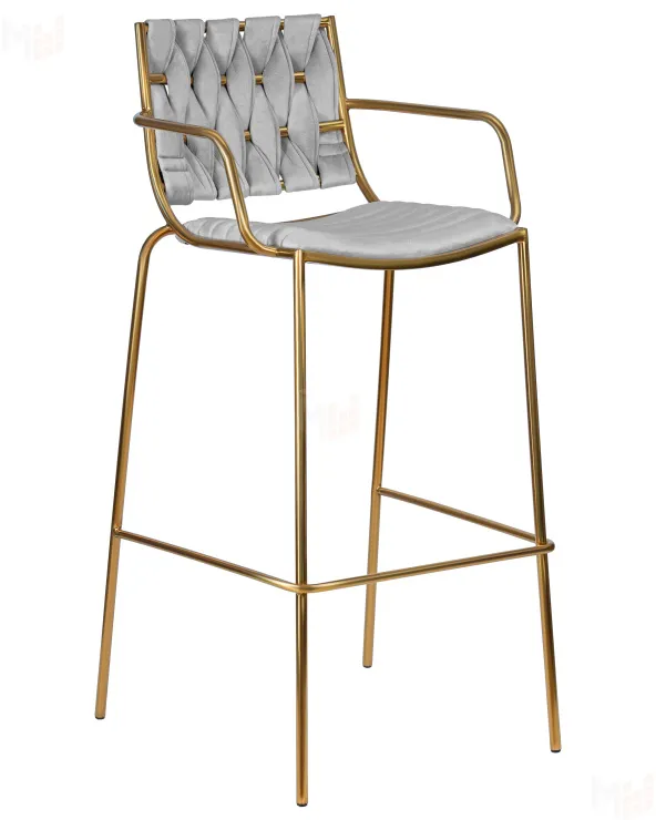 Стул барный DOBRIN MILLER GOLD (светло-серый велюр (135-37))