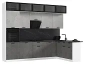 Кухня Рио New угловая 3,0*1,8м (490) Бетон светлый/Бетон темный, Белый (Антарес)