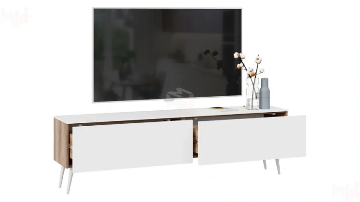 Тумба ТВ Порто с опорами - СМ-393.03.011 Яблоня Беллуно, Белый софт