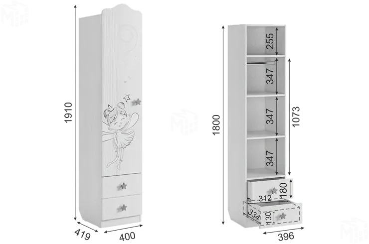 Шкаф комбинированный Чудо (с ящ. 1-створчатый) белый рамух