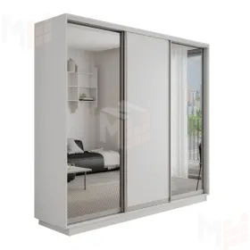 Шкаф-купе Оптим 3-х дверный  1 секция (ЛДСП, 2 Зеркала)  240 см. 1 штанга, 11 полок