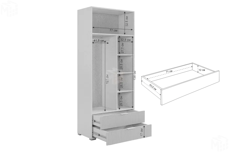 Шкаф двухдверный Зефир  120.01 белое дерево/пудра розовая (эмаль)