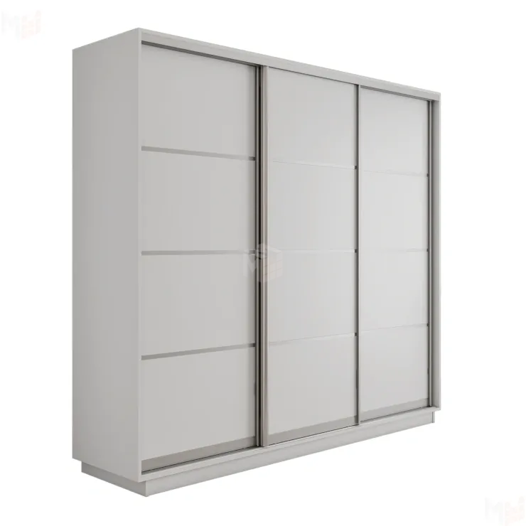 Шкаф-купе Оптим 3-х дверный 4 секции (ЛДСП) 210 см. 1 штанга, 11 полок, 4 ящика