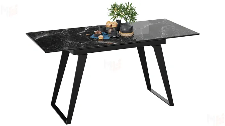 Стол обеденный Техно Черный муар, Стекло глянцевое черный мрамор