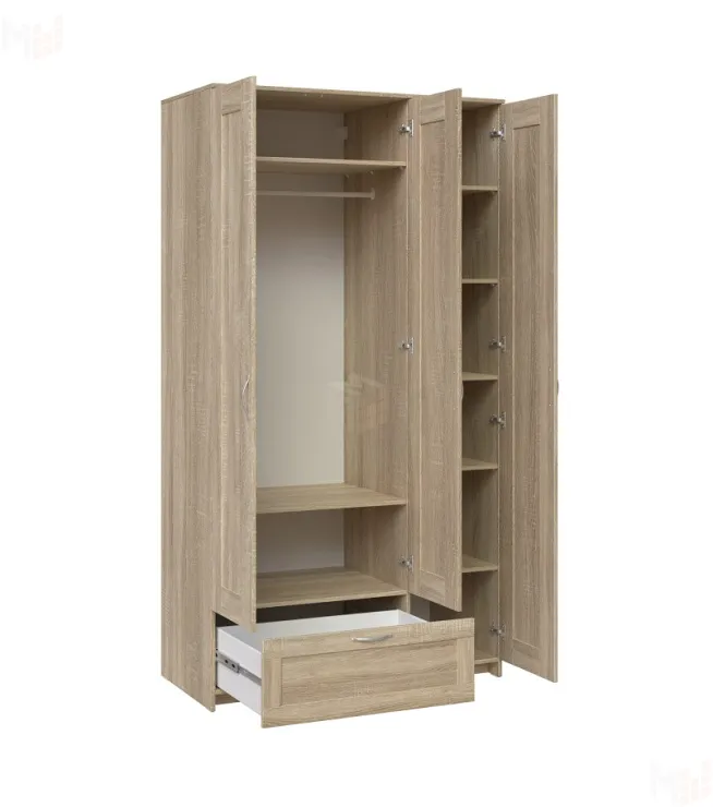 Шкаф Сириус 3 двери с зеркалом 1 ящик, сонома (высота 220 см)