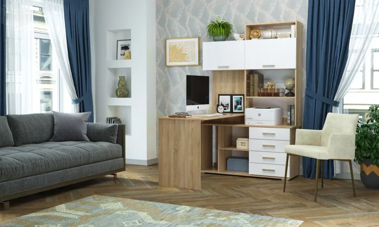 Компьютерный стол ПКС-11 Дуб Сонома - Белый глянец