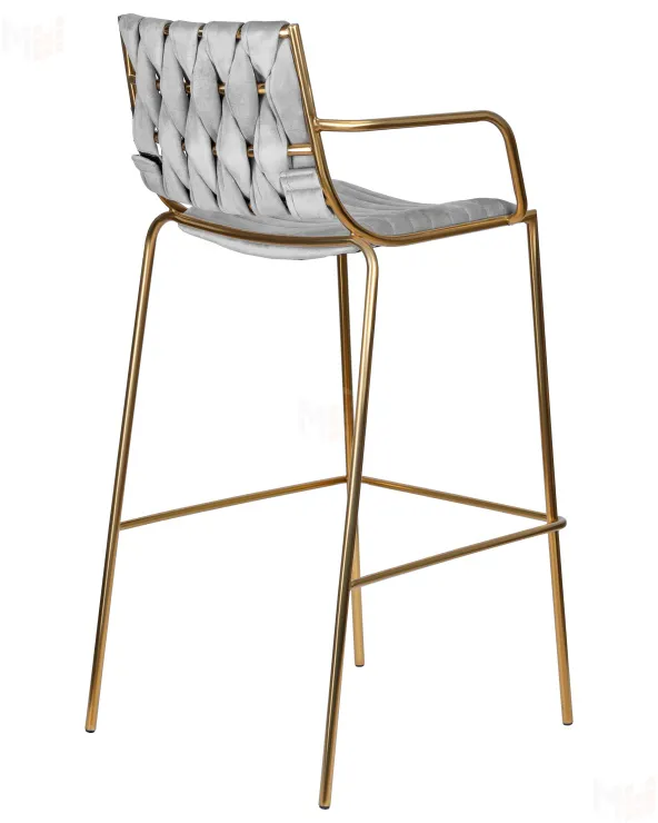 Стул барный DOBRIN MILLER GOLD (светло-серый велюр (135-37))
