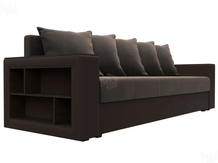 Диван прямой Дубай Лайт полки слева ( Коричневый\Коричневый )