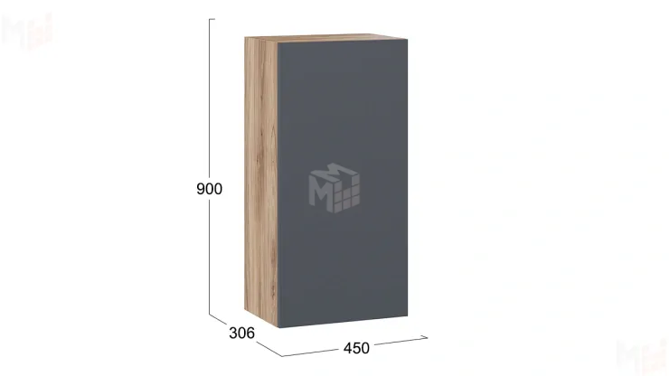 Шкаф навесной Порто - ТД-393.03.27 Яблоня Беллуно, Графит софт