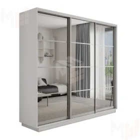 Шкаф-купе Оптим 3-х дверный 4 секции (Зеркало) 240 см. 2 штанги, 9 полок, 4 ящика