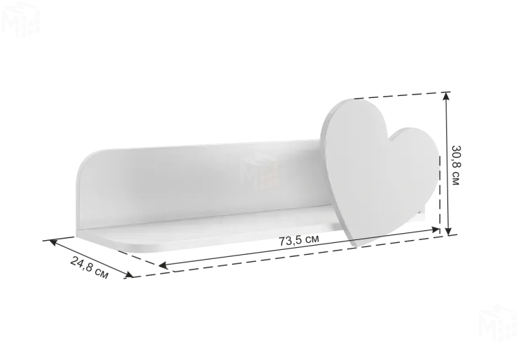 Полка навесная Сердечко белое дерево/пудра розовая