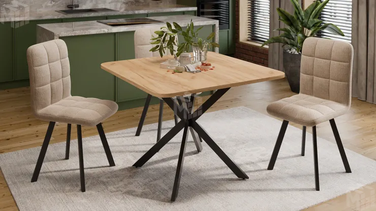 Стол обеденный раздвижной Лиссабон Тип 1 Черный муар, Дуб Крафт золотой