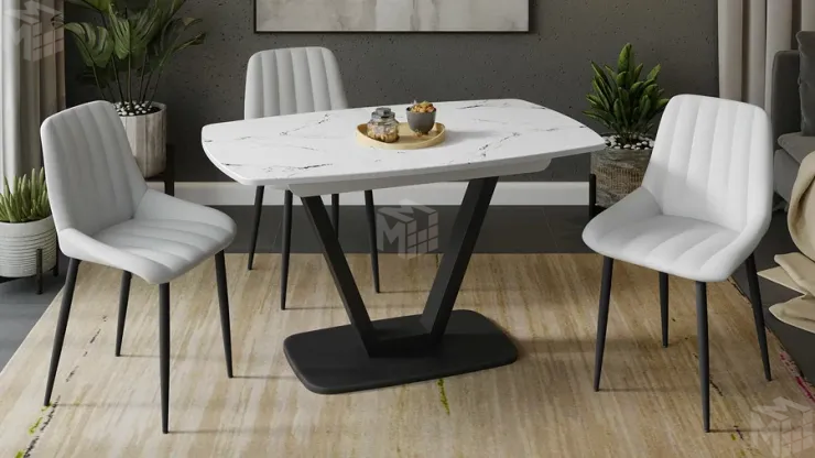 Стол обеденный Сингапур Тип 1 Черный муар, Стекло белый мрамор