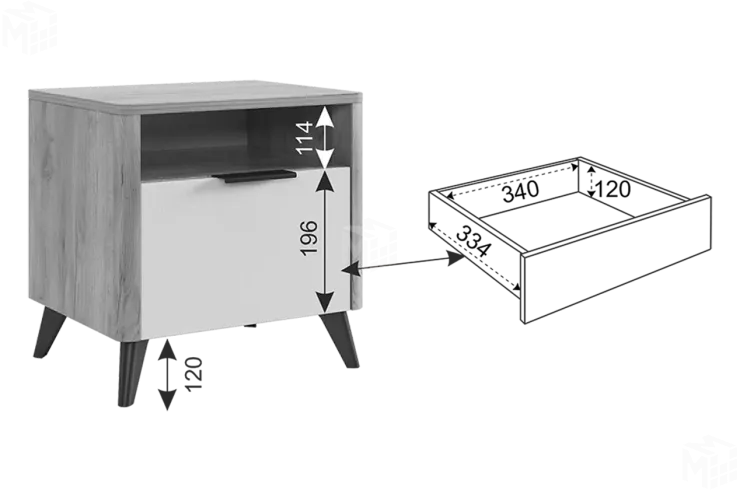 Тумба Адам  прикроватная дуб крафт золотой/белое дерево