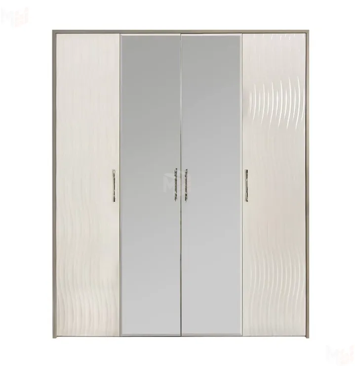 Шкаф Гравита 4-дверный белый глянец с зеркалом